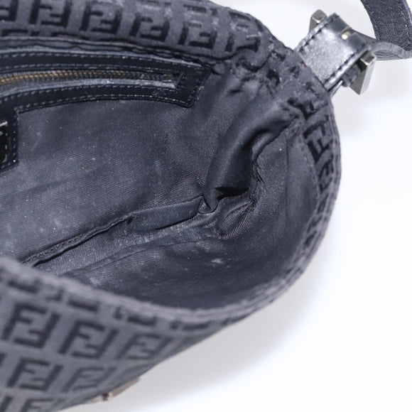 FENDI Zucchino Canvas Mamma Baguette Bag Black Silver 8BR180 Auth 214853