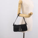 FENDI Zucchino Canvas Mamma Baguette Bag Black Silver 8BR180 Auth 214853-28
