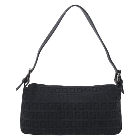 FENDI Zucchino Canvas Mamma Baguette Bag Black Silver 8BR180 Auth 214853