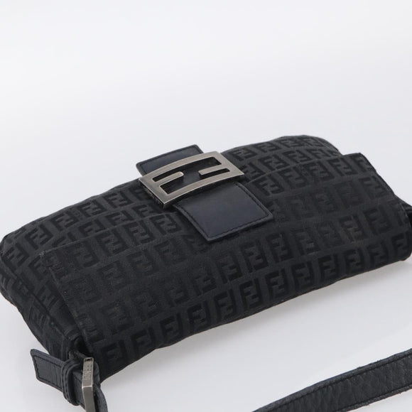 FENDI Zucchino Canvas Mamma Baguette Bag Black Silver 8BR180 Auth 214853