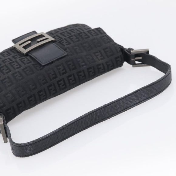 FENDI Zucchino Canvas Mamma Baguette Bag Black Silver 8BR180 Auth 214853