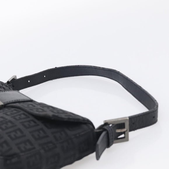 FENDI Zucchino Canvas Mamma Baguette Bag Black Silver 8BR180 Auth 214853