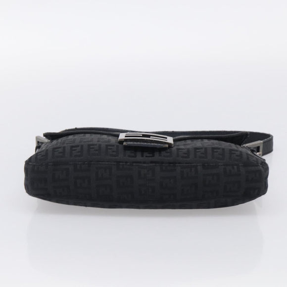 FENDI Zucchino Canvas Mamma Baguette Bag Black Silver 8BR180 Auth 214853