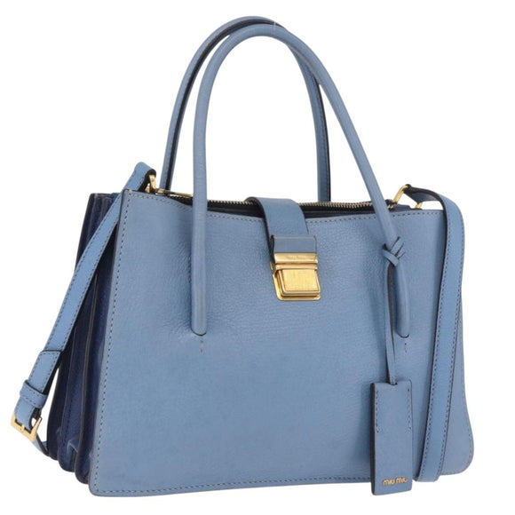 Miu Miu Madras Hand Bag Leather 2way Blue Gold Auth 214858V