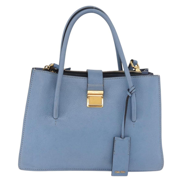 Miu Miu Madras Hand Bag Leather 2way Blue Gold Auth 214858V