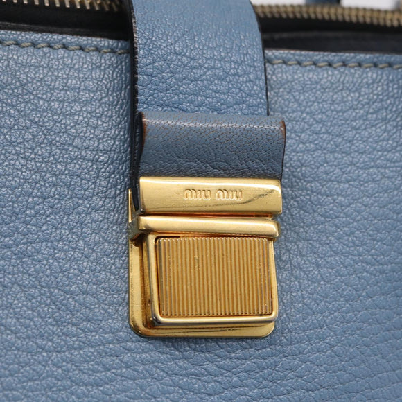 Miu Miu Madras Hand Bag Leather 2way Blue Gold Auth 214858V