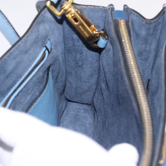 Miu Miu Madras Hand Bag Leather 2way Blue Gold Auth 214858V