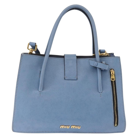 Miu Miu Madras Hand Bag Leather 2way Blue Gold Auth 214858V