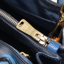 Miu Miu Madras Hand Bag Leather 2way Blue Gold Auth 214858V-31