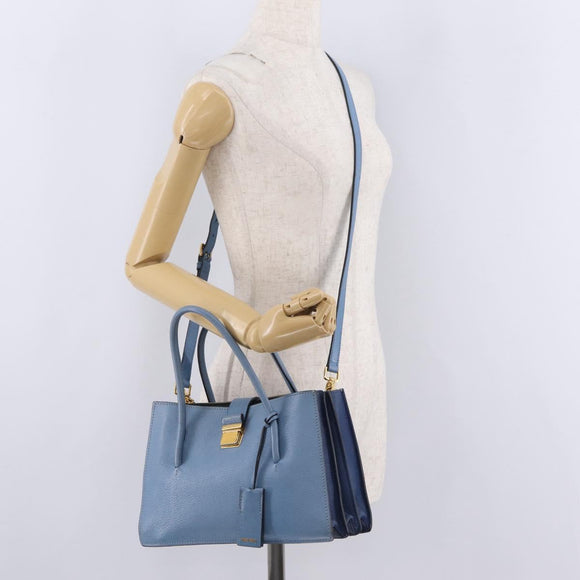 Miu Miu Madras Hand Bag Leather 2way Blue Gold Auth 214858V