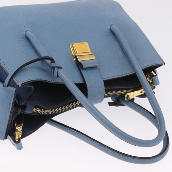 Miu Miu Madras Hand Bag Leather 2way Blue Gold Auth 214858V