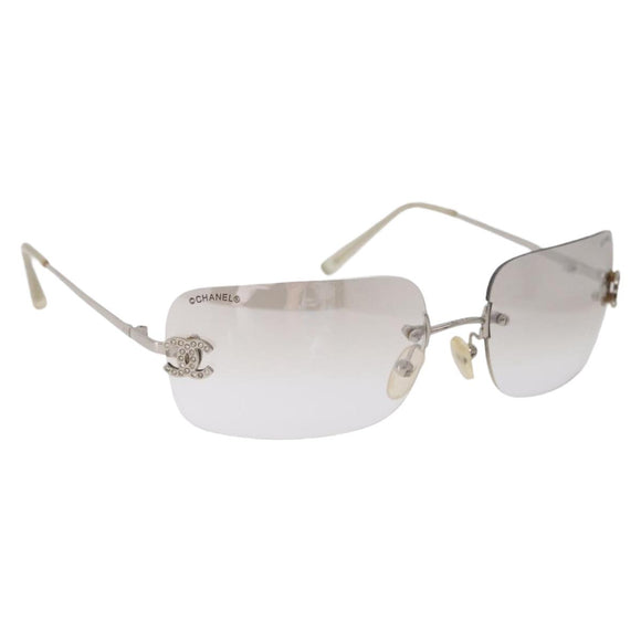 CHANEL COCO Mark Sunglasses metal Silver CC Auth 214859