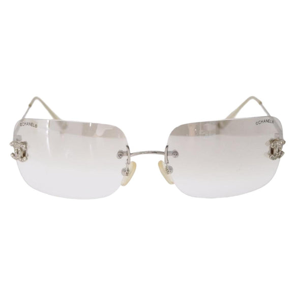 CHANEL COCO Mark Sunglasses metal Silver CC Auth 214859