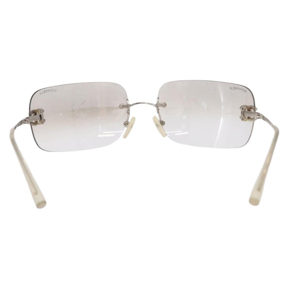 CHANEL COCO Mark Sunglasses metal Silver CC Auth 214859