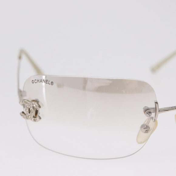 CHANEL COCO Mark Sunglasses metal Silver CC Auth 214859