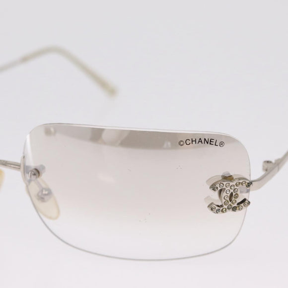 CHANEL COCO Mark Sunglasses metal Silver CC Auth 214859
