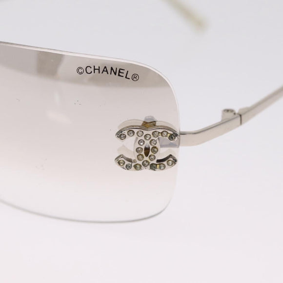 CHANEL COCO Mark Sunglasses metal Silver CC Auth 214859
