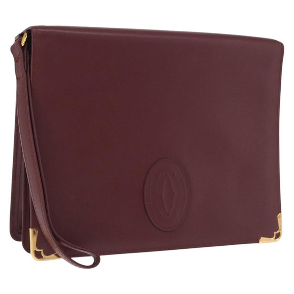 Cartier Must Line Clutch Bag Leather Bordeaux Gold Auth 214864A
