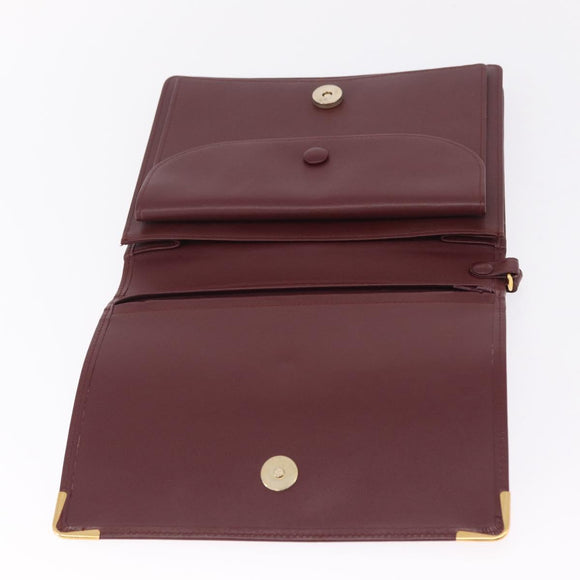 Cartier Must Line Clutch Bag Leather Bordeaux Gold Auth 214864A