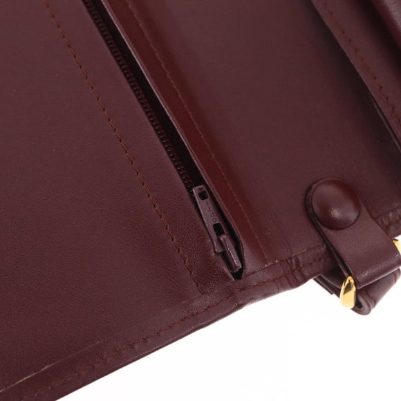 Cartier Must Line Clutch Bag Leather Bordeaux Gold Auth 214864A