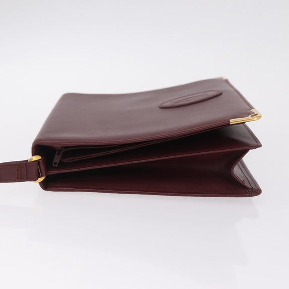 Cartier Must Line Clutch Bag Leather Bordeaux Gold Auth 214864A
