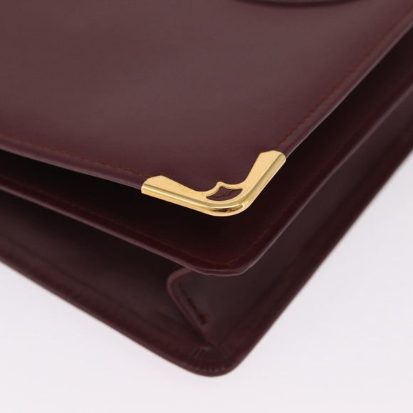 Cartier Must Line Clutch Bag Leather Bordeaux Gold Auth 214864A