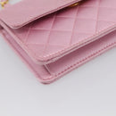 CHANEL Matelasse Chain Shoulder Bag Satin Pink Gold CC Auth 214867V-11