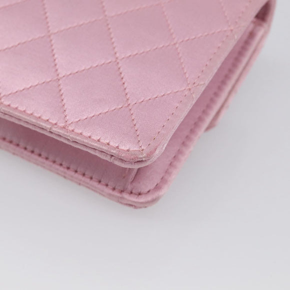 CHANEL Matelasse Chain Shoulder Bag Satin Pink Gold CC Auth 214867V