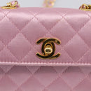 CHANEL Matelasse Chain Shoulder Bag Satin Pink Gold CC Auth 214867V-14