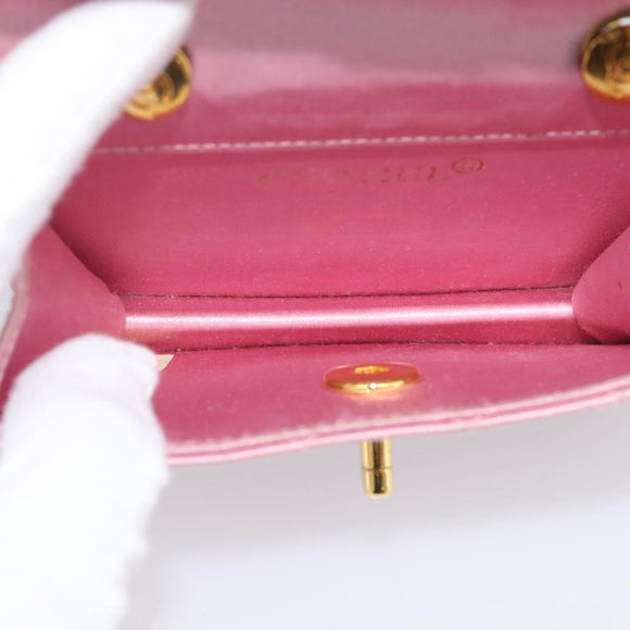 CHANEL Matelasse Chain Shoulder Bag Satin Pink Gold CC Auth 214867V