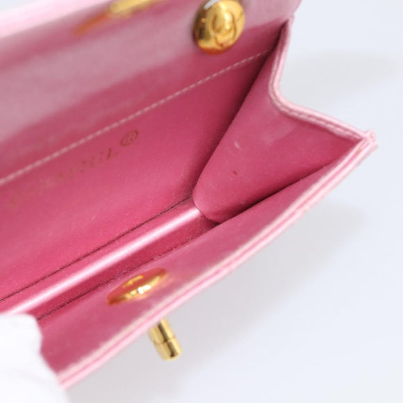 CHANEL Matelasse Chain Shoulder Bag Satin Pink Gold CC Auth 214867V