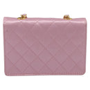 CHANEL Matelasse Chain Shoulder Bag Satin Pink Gold CC Auth 214867V-3