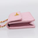 CHANEL Matelasse Chain Shoulder Bag Satin Pink Gold CC Auth 214867V-4