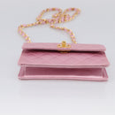 CHANEL Matelasse Chain Shoulder Bag Satin Pink Gold CC Auth 214867V-9