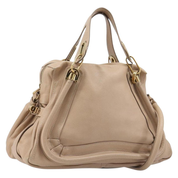 Chloe Paraty Hand Bag Leather 2way Beige Gold Auth 214898A