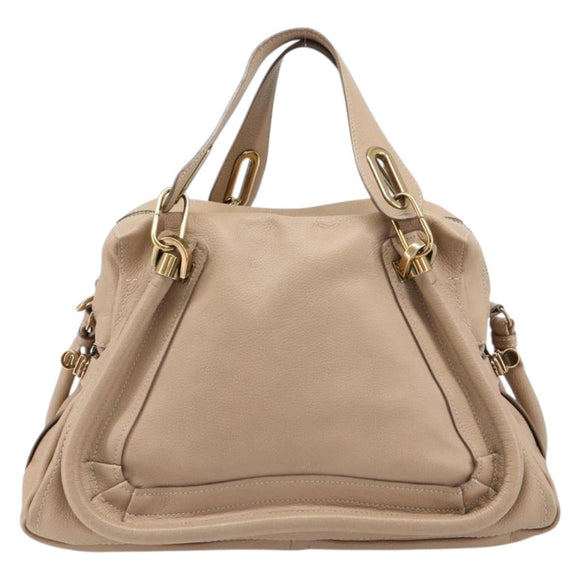 Chloe Paraty Hand Bag Leather 2way Beige Gold Auth 214898A