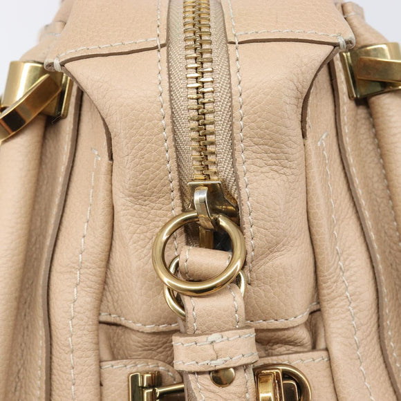 Chloe Paraty Hand Bag Leather 2way Beige Gold Auth 214898A