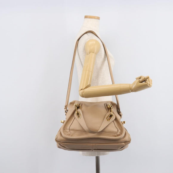 Chloe Paraty Hand Bag Leather 2way Beige Gold Auth 214898A