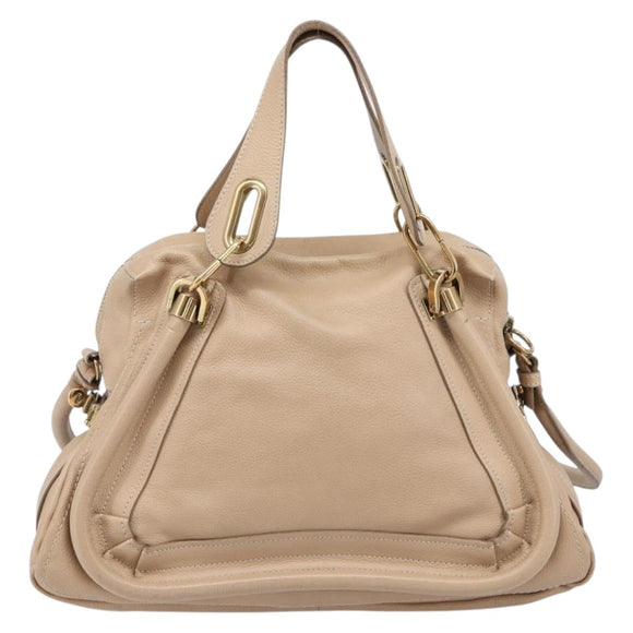 Chloe Paraty Hand Bag Leather 2way Beige Gold Auth 214898A