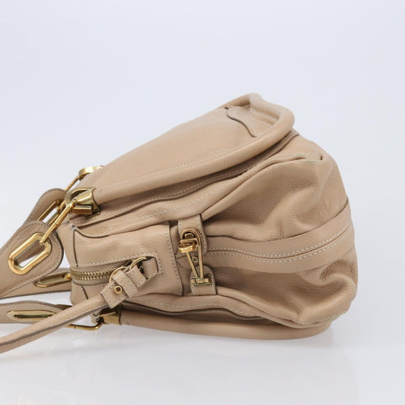 Chloe Paraty Hand Bag Leather 2way Beige Gold Auth 214898A