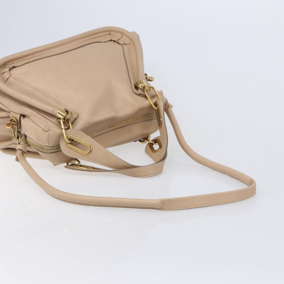 Chloe Paraty Hand Bag Leather 2way Beige Gold Auth 214898A