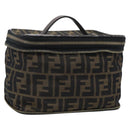 FENDI Zucca Canvas Vanity Hand Bag Black Brown Auth 214908-1