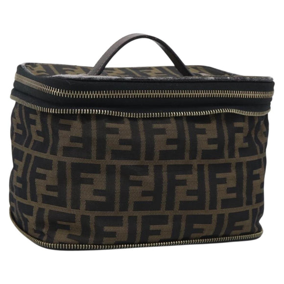 FENDI Zucca Canvas Vanity Hand Bag Black Brown Auth 214908