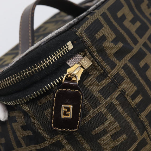 FENDI Zucca Canvas Vanity Hand Bag Black Brown Auth 214908
