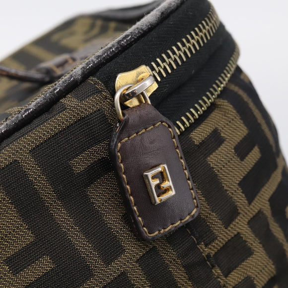 FENDI Zucca Canvas Vanity Hand Bag Black Brown Auth 214908