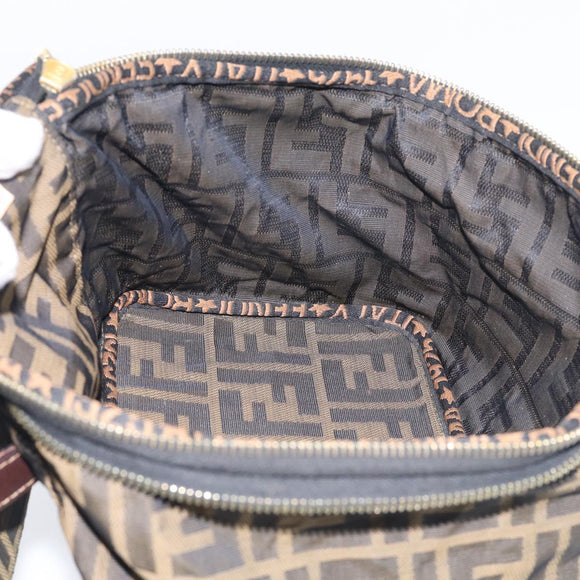 FENDI Zucca Canvas Vanity Hand Bag Black Brown Auth 214908