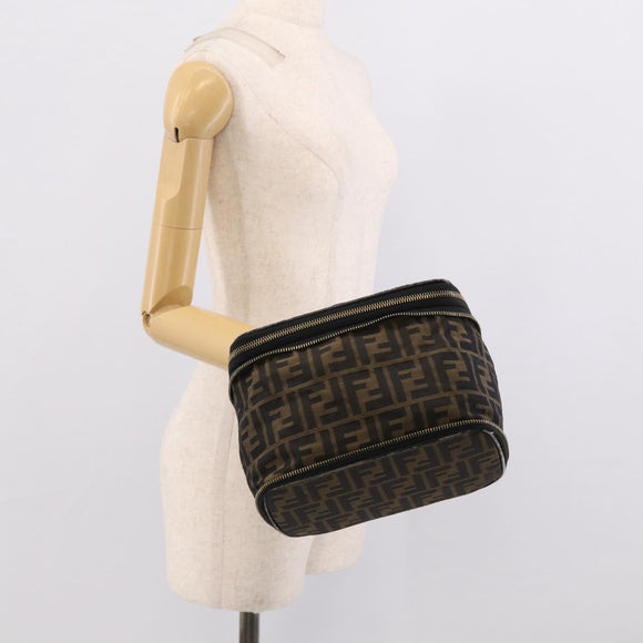 FENDI Zucca Canvas Vanity Hand Bag Black Brown Auth 214908