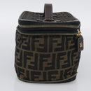 FENDI Zucca Canvas Vanity Hand Bag Black Brown Auth 214908-5