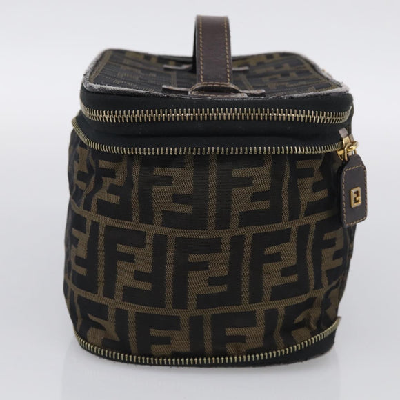 FENDI Zucca Canvas Vanity Hand Bag Black Brown Auth 214908