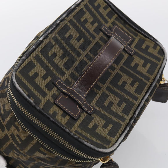 FENDI Zucca Canvas Vanity Hand Bag Black Brown Auth 214908